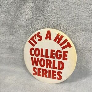 Vintage 3" College World Series Souvenir Pin Button Omaha Baseball - It's A Hit
